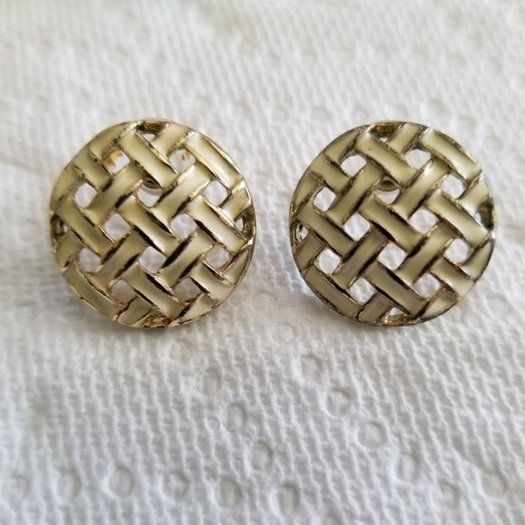 Vintage White Enamel Earrings - Picture 3 of 5